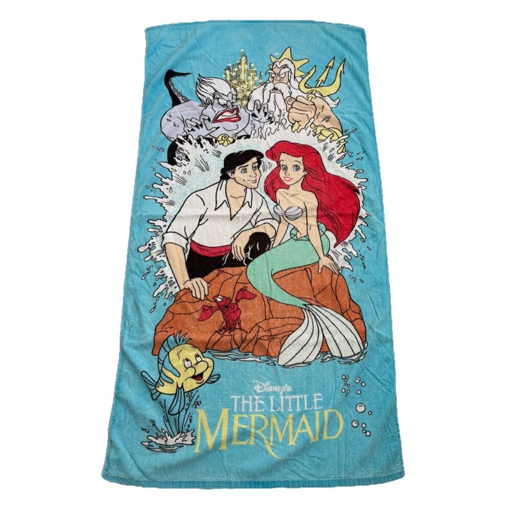 Vtg The Little Mermaid Franco Disney Beach Towel 30x56 Triton Ursula Eric Ariel